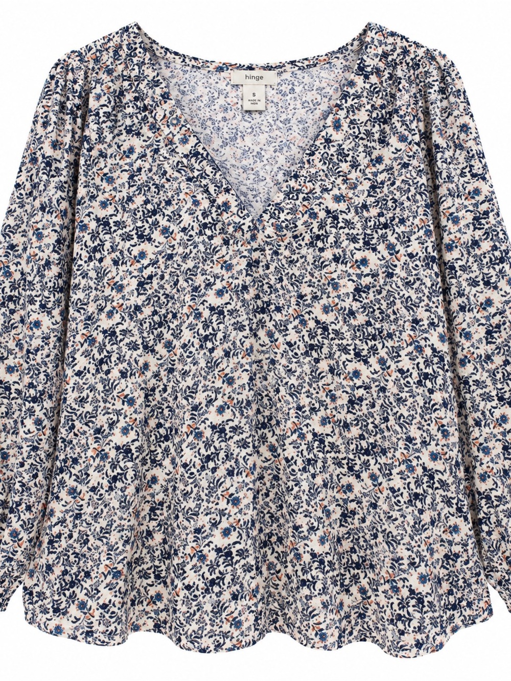hinge Navy & White Floral V‑Neck Long Sleeve Top